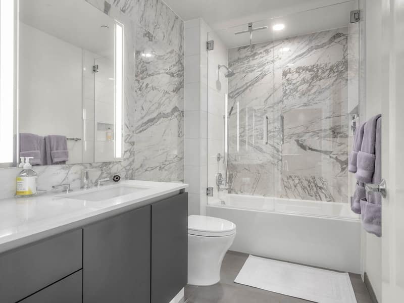 Wide view of the bathroom vanity